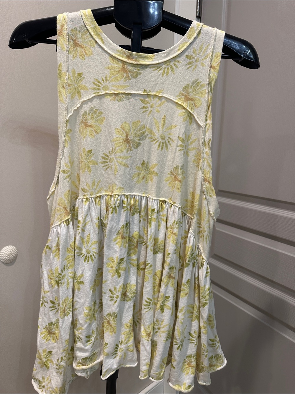 Free People Cream and Yellow Floral Sleeveless Tank